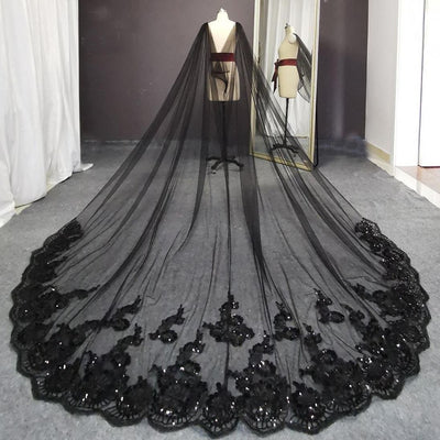 Black Sequined Long Veil