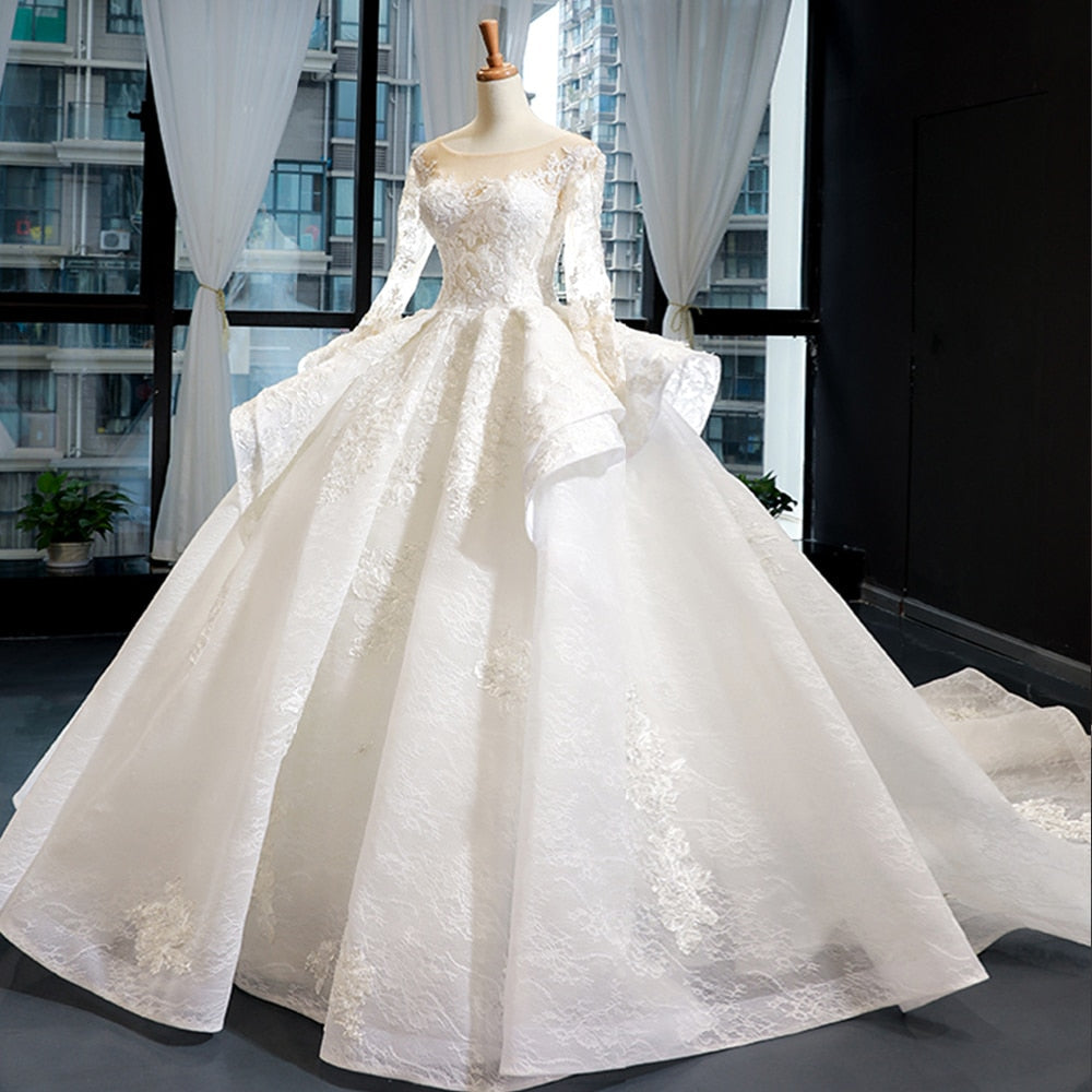 Long Sleeve Beading Appliques Lace Gorgeous Wedding Dress