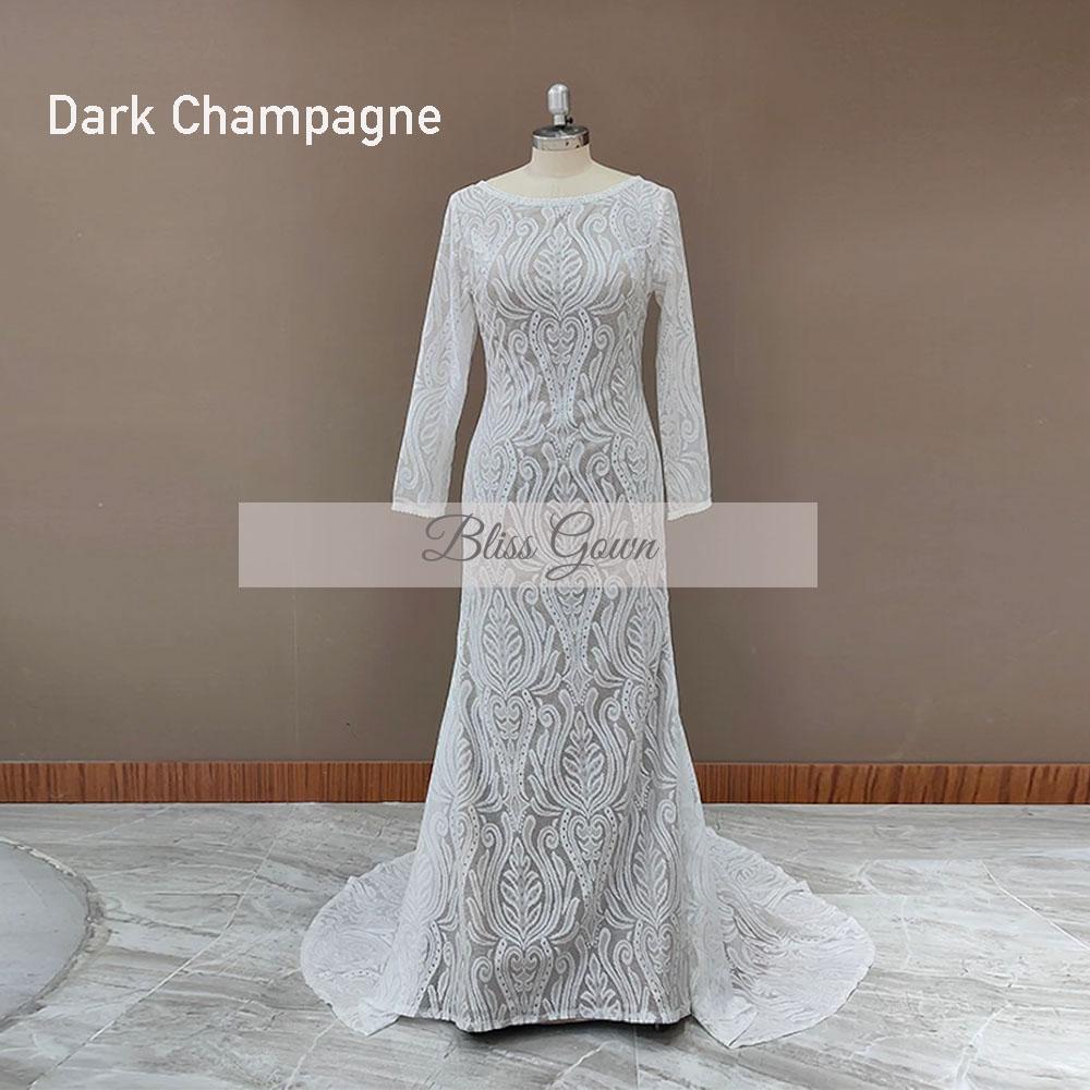 Long Sleeves Boho Backless Rustic Bridal Wedding Dress Boho Wedding Dresses BlissGown Dark Champagne Custom Size 