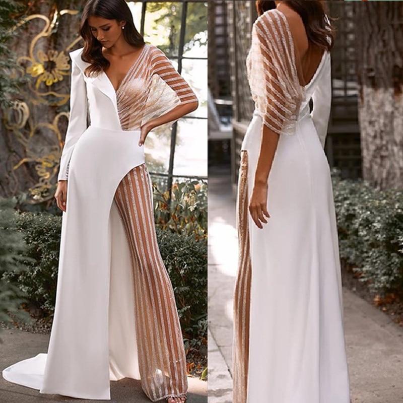 Long Sleeves Sexy Illusion Jumpsuit Wedding Dress – BlissGown