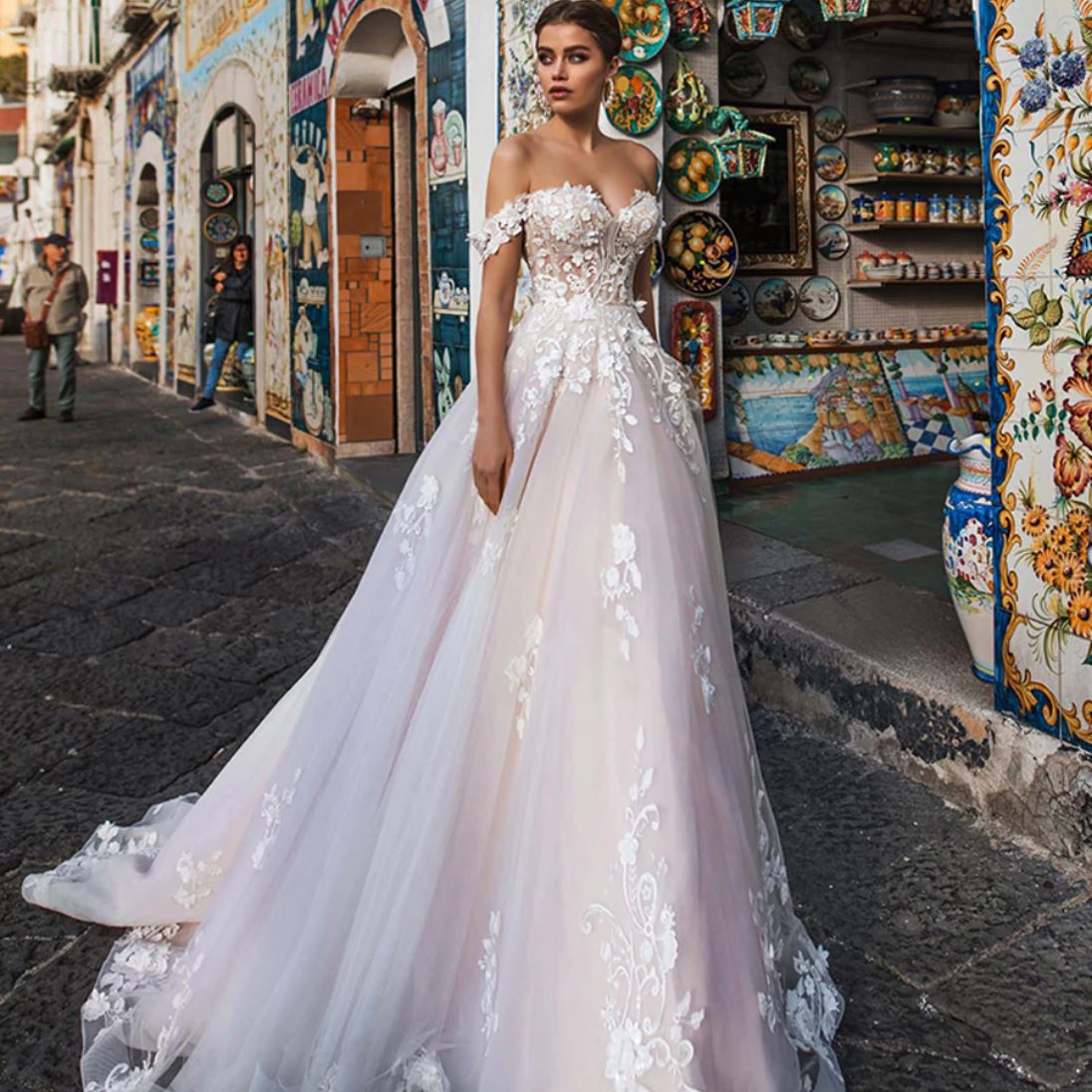 Luxury Appliques Off Shoulder Bridal Gown – BlissGown