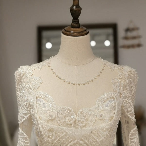 Luxury Ball Gown Scoop Long Sleeves Sequins Beading Wedding Dress Luxury Wedding Dresses BlissGown 