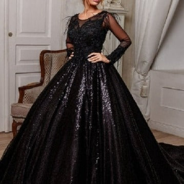 Luxury Black Ball Gown Crystal Sparkly Bridal Dress Boho Wedding Dresses BlissGown Black 12 