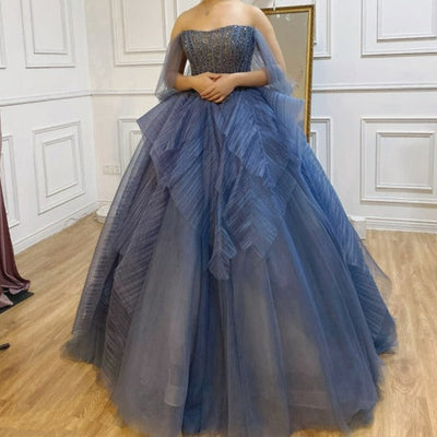Luxury Blue Beading Sexy Ball Gowns Evening Dress Evening & Formal Dresses BlissGown Blue 16 
