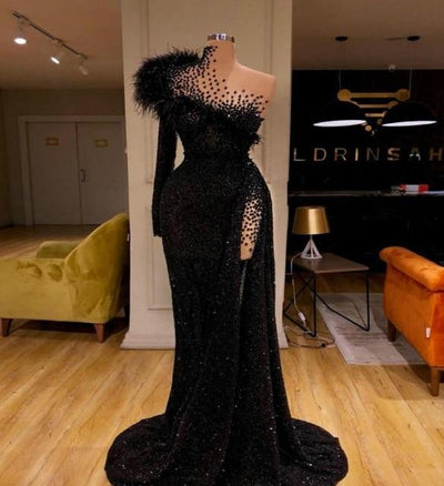Luxury Chic Glitter Sequins Feather Beads Ruffles Prom Dress Sequin Prom Dresses BlissGown same as picture 26W 