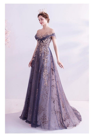 Luxury Court Train A-line Sexy Illusion Custom Size Evening Dress Evening & Formal Dresses BlissGown 