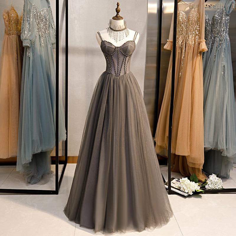 Luxury Grey Banquet Long Princess Prom Dress Sexy Prom Dresses BlissGown 