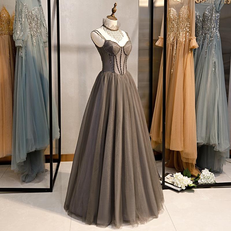 Luxury Grey Banquet Long Princess Prom Dress Sexy Prom Dresses BlissGown 