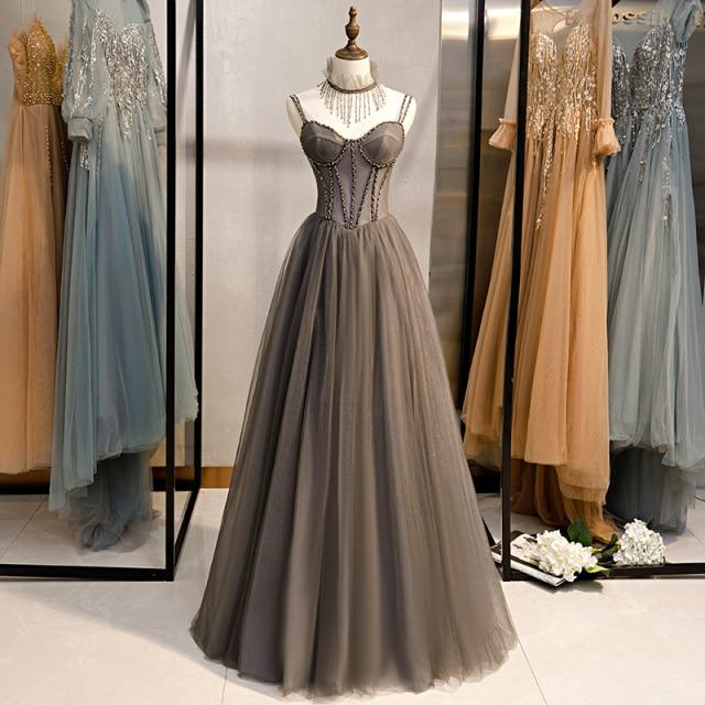Luxury Grey Banquet Long Princess Prom Dress Sexy Prom Dresses BlissGown gray 4 