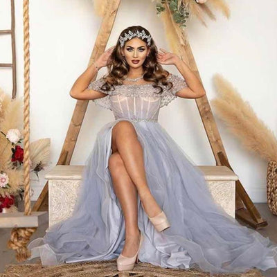 Luxury O-Neck Crystal Sleeveless Aline Sequin Long Evening Dress Evening & Formal Dresses BlissGown 