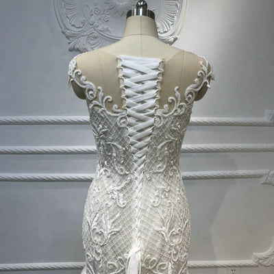 Luxury Pearls Beads Elegant Mermaid Wedding Dress Luxury Wedding Dresses BlissGown 