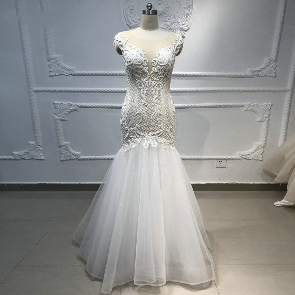 Luxury Pearls Beads Elegant Mermaid Wedding Dress
