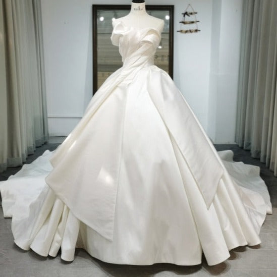 Luxury Satin Ball Gown Boat Neck Illusion Sleeveless Bridal Dress Vintage Wedding Dresses BlissGown Ivory 2 