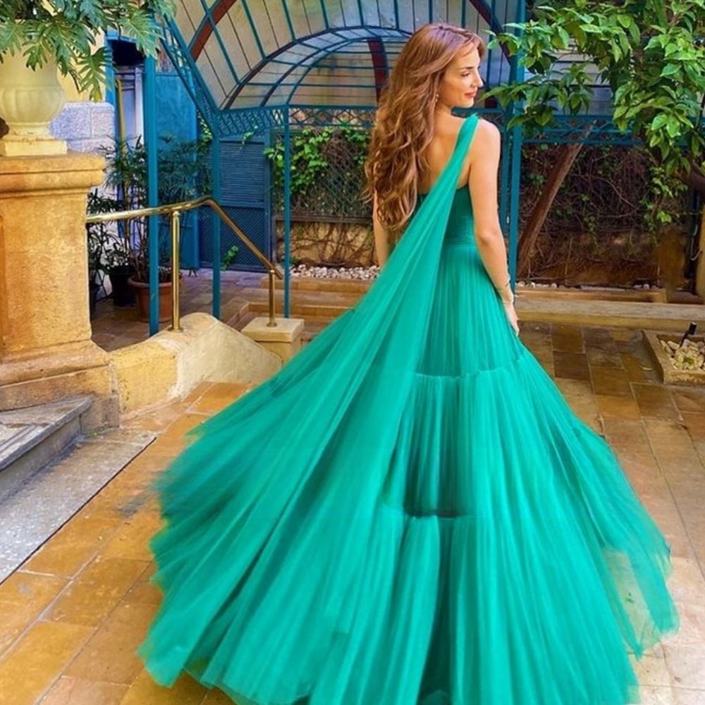 Modern Green Long Simple A Line One Shoulder Prom Dress Sexy Prom Dresses BlissGown 