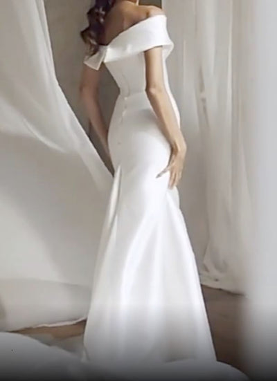 Modest Mermaid 2 In 1 Detachable Train Satin Wedding Dress Luxury Wedding Dresses BlissGown 