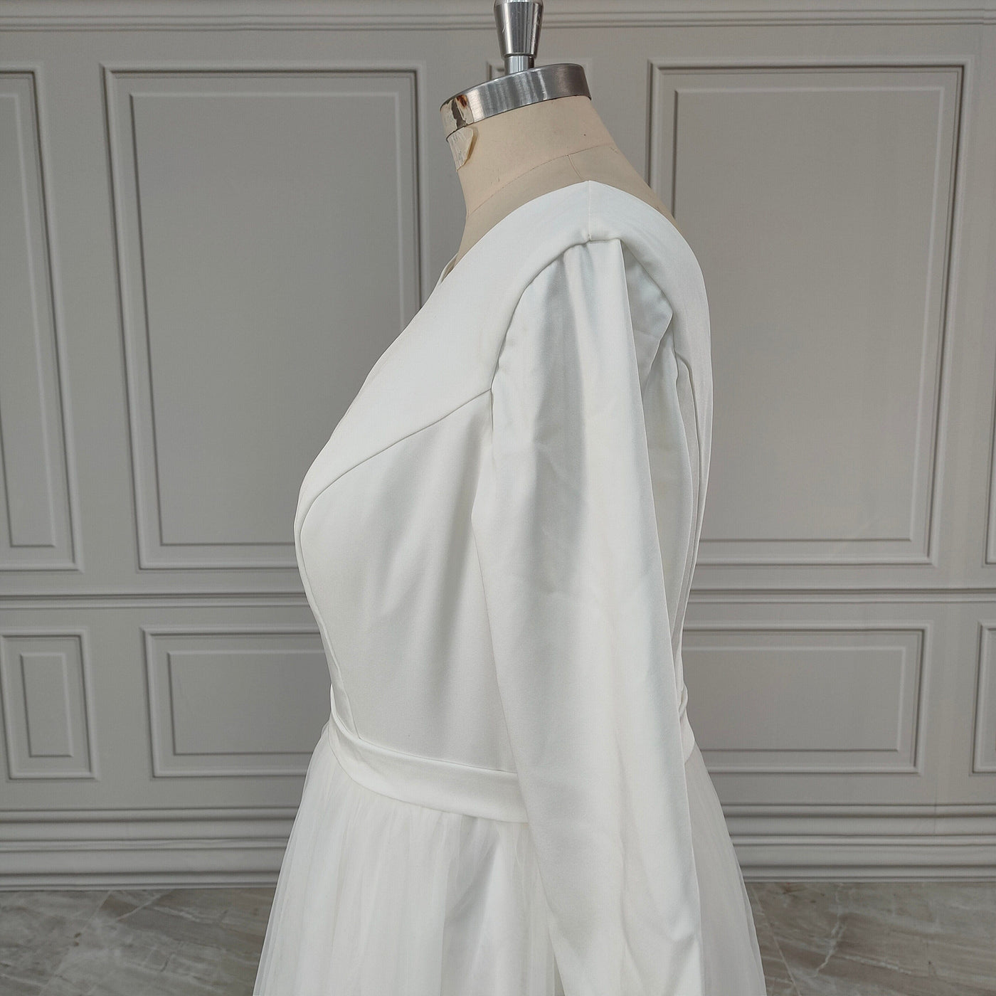Modest O-Neck Three Quarter Sleeve Bridal Gown Classic Wedding Dresses BlissGown 