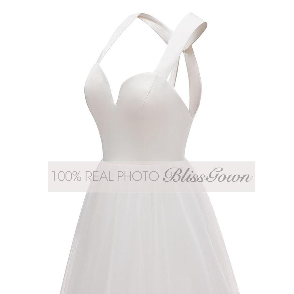 Modest Satin X cross Back Bridal Gown Beach Wedding Dresses BlissGown 