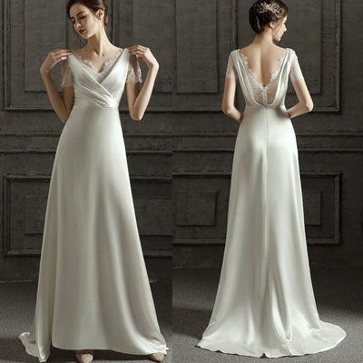 New Design Short Sleeve Soft Satin Wedding Dress Sexy Wedding Dresses BlissGown 