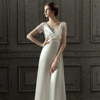 New Design Short Sleeve Soft Satin Wedding Dress Sexy Wedding Dresses BlissGown 