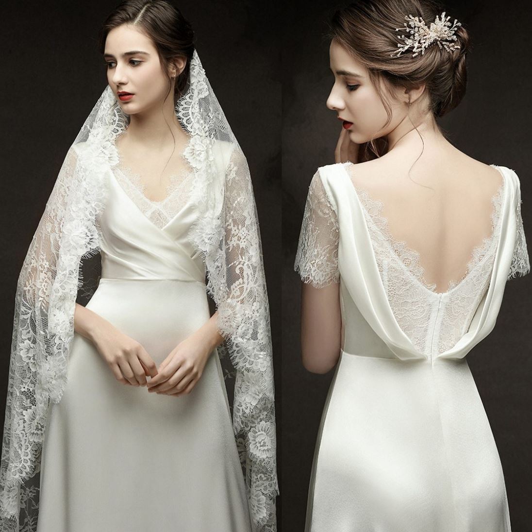 New Design Short Sleeve Soft Satin Wedding Dress Sexy Wedding Dresses BlissGown Off White 10 