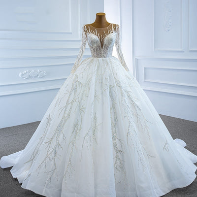 New Romantic Sequined Beaded With Long Sleeves Luxury Wedding Dress Classic Wedding Dresses BlissGown 