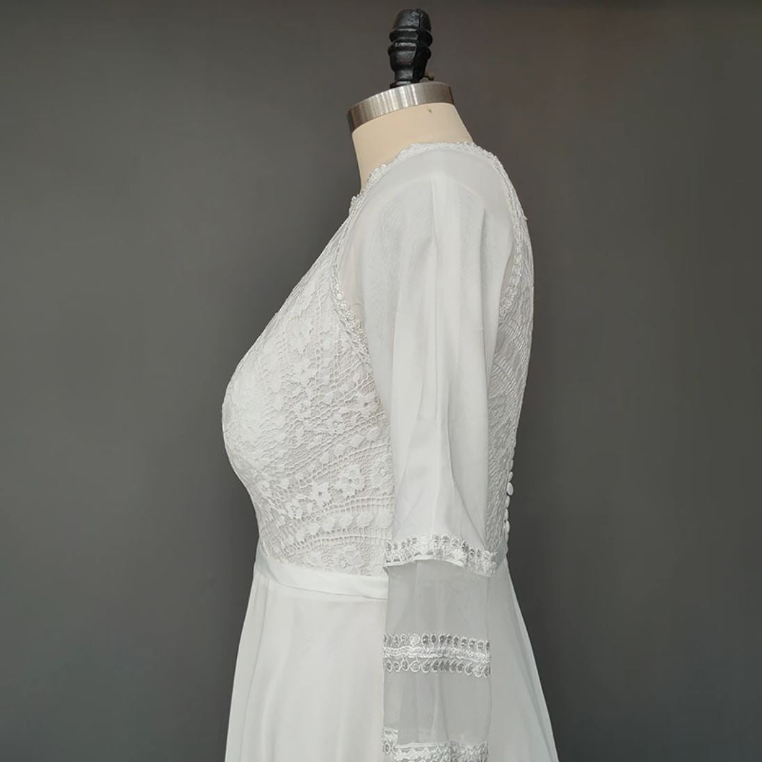 O Neck Long Sleeves A Line Chiffon Sexy Bohemian Lace Wedding Dress Boho Wedding Dresses BlissGown 