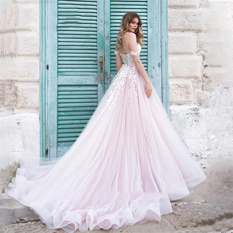 Off Shoulder Appliques Lace Boho Wedding Dress – BlissGown