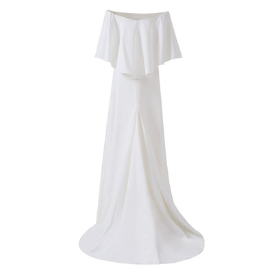 Off Shoulder Backless Soft Satin Wedding Dress Vintage Wedding Dresses BlissGown 
