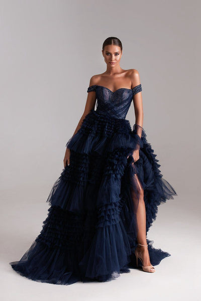 Off Shoulder Corset Layered Puffy Tulle Fashion Evening Gown Evening & Formal Dresses BlissGown 