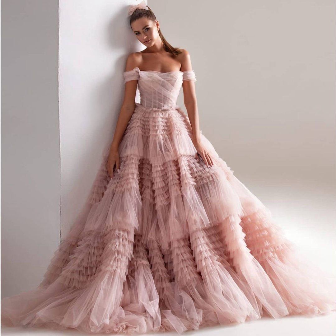 Off Shoulder Corset Layered Puffy Tulle Fashion Evening Gown Evening & Formal Dresses BlissGown 