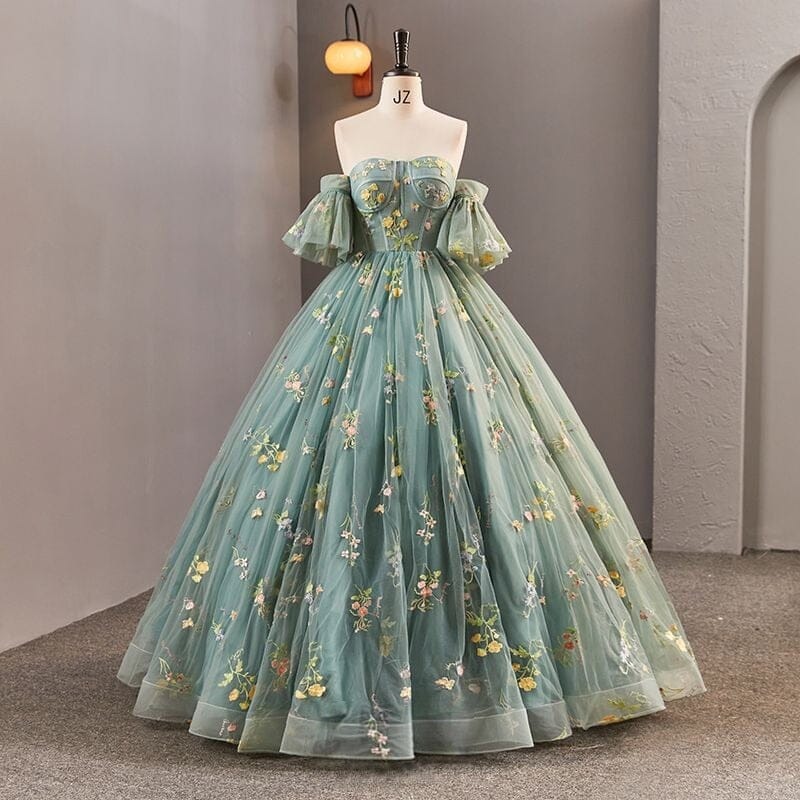Off Shoulder Light Green Tulle Ball Gown Evening Dress Evening & Formal Dresses BlissGown As Picture 2 