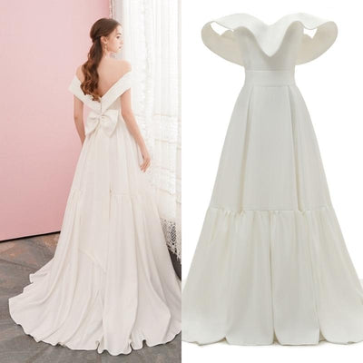 Off Shoulder Soft Satin Simple Special Wedding Dress Vintage Wedding Dresses BlissGown 