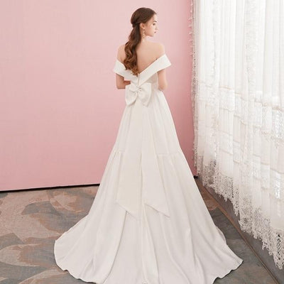 Off Shoulder Soft Satin Simple Special Wedding Dress