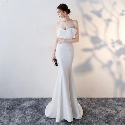 Off-Shoulder Sweetheart Satin Backless Wedding Dress Sexy Wedding Dresses BlissGown white 14 