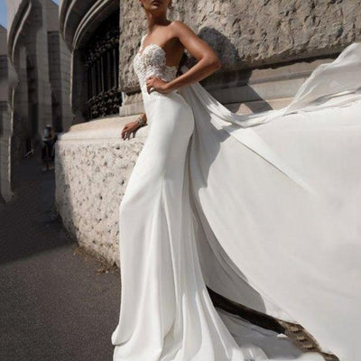 One Shoulder Illusion Lace Top with Wrap Mermaid Wedding Dresses Sexy Wedding Dresses BlissGown 
