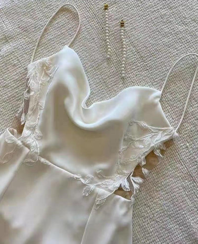 Open Back 3D leaf Lace Sexy Spaghetti Straps Mermaid Wedding Dress Boho Wedding Dresses BlissGown 