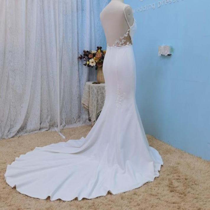 Open Back 3D leaf Lace Sexy Spaghetti Straps Mermaid Wedding Dress Boho Wedding Dresses BlissGown 