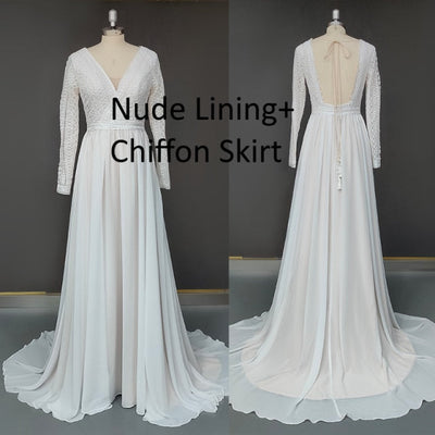 Open Back Deep Lace Applique Tulle Sweep Train Wedding Dress Classic Wedding Dresses BlissGown Chiffon Skirt Custom Size 