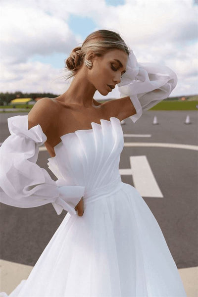Organza Princess Puff Sleeve Wedding Gowns Luxury Wedding Dresses BlissGown 