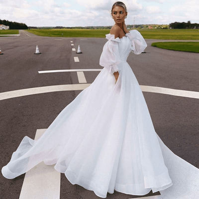 Organza Princess Puff Sleeve Wedding Gowns Luxury Wedding Dresses BlissGown 