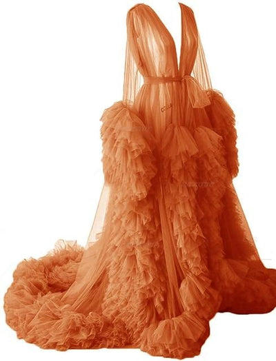 Perspective Sheer Long Tulle Robe Puffy Maternity Dress Wedding Accessories BlissGown Coral Red M 
