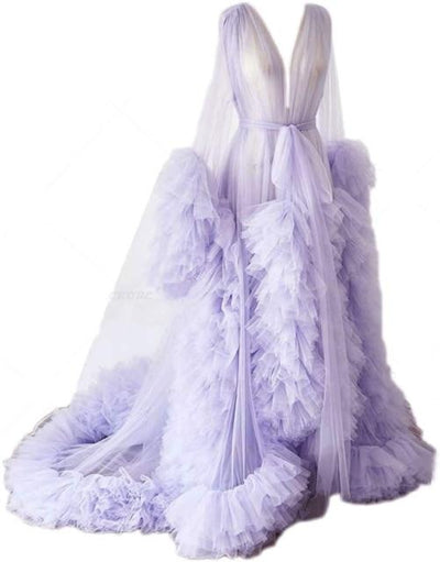 Perspective Sheer Long Tulle Robe Puffy Maternity Dress Wedding Accessories BlissGown Lavender XXXL 