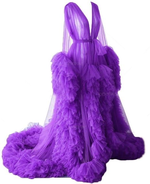 Perspective Sheer Long Tulle Robe Puffy Maternity Dress Wedding Accessories BlissGown Purple L 