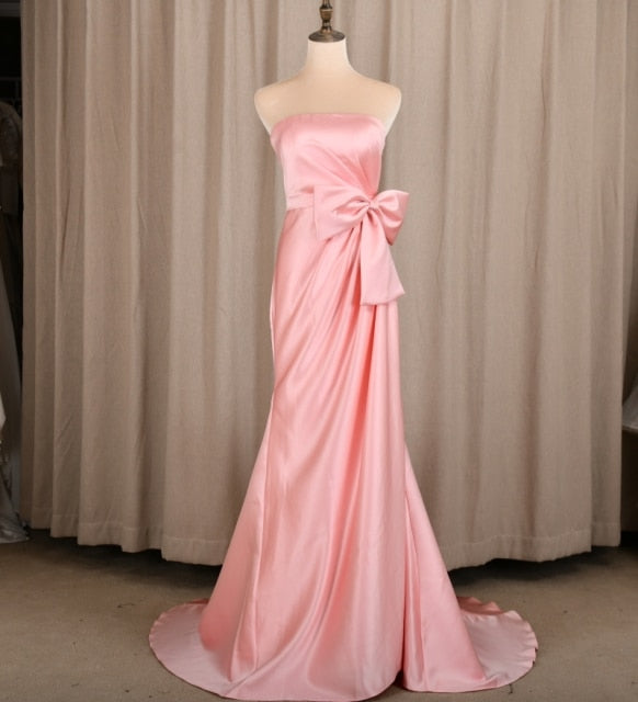 Pink Off Shoulder Bow Decoration Mermaid Evening Dress Evening & Formal Dresses BlissGown Pink 2 