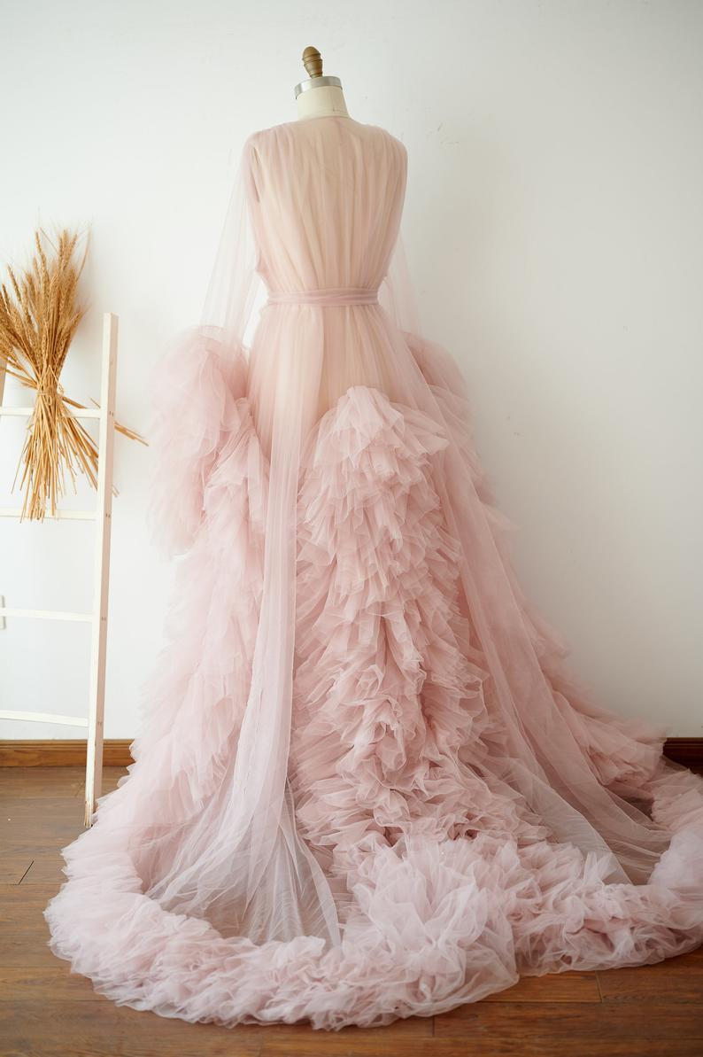 Pink Tulle Gown Kimono Photo Shoot Props Wedding Accessories BlissGown 