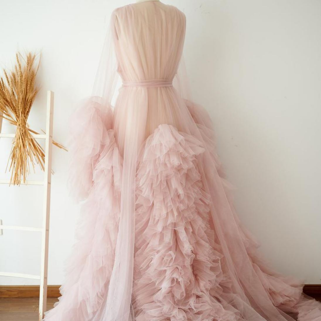 Pink Tulle Gown Kimono Photo Shoot Props Wedding Accessories BlissGown 