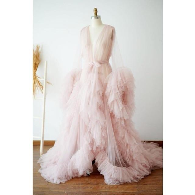Pink Tulle Gown Kimono Photo Shoot Props Wedding Accessories BlissGown Pink 52 