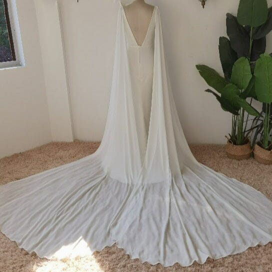 Plain Crepe Sexy Open Back Chiffon Shawl Mermaid Wedding Dress Classic Wedding Dresses BlissGown 