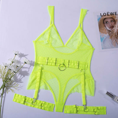 Polka Dot Sexy Transparent Lace See Through Lingerie Accessories BlissGown Neon Green S 