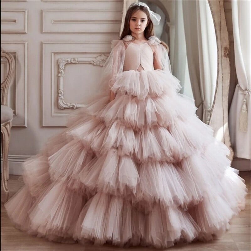 Princess Flower Girl Dress with Ruffles and Tiered Skirts Special Occasion BlissGown pink as image Child-2 